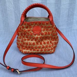 RARE NEW Leather Straw bag with crossbody strap